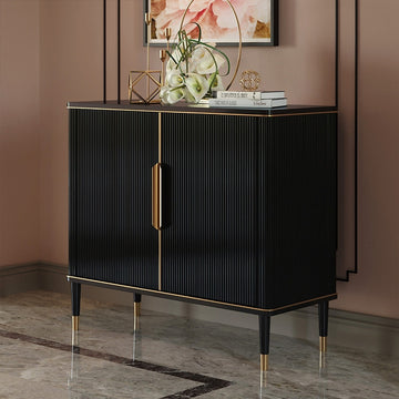 43.3" Modern Entryway Cabinet Black Accent Cabinet with 2 Doors 2 Shelves in Gold
